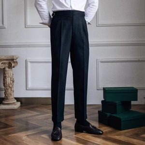 Straight high waist suit pants men autumn business retro Paris buckle trousers all-match Naples drape suit pants