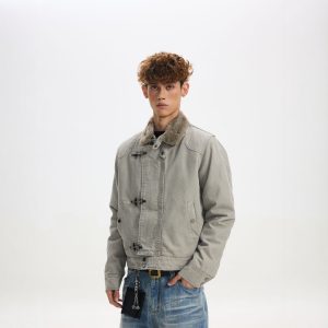 Stand-Collar Winter Coat with Buckle Detail