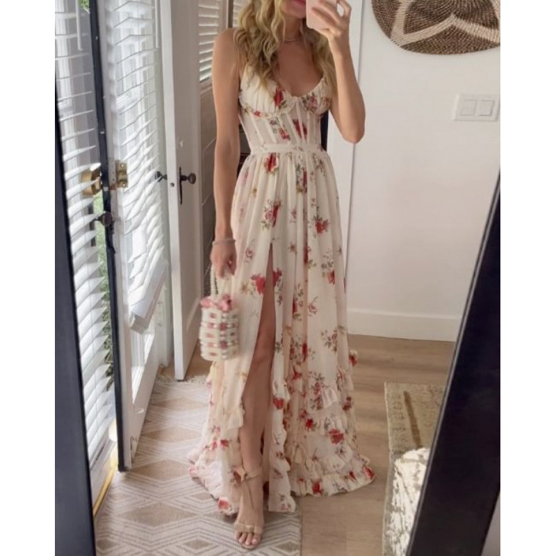New European and American style strapless printed dress, beach vacation maxi dress - Image 8
