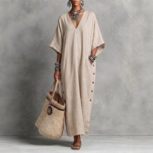 Loose V-Neck Short-Sleeved Dress