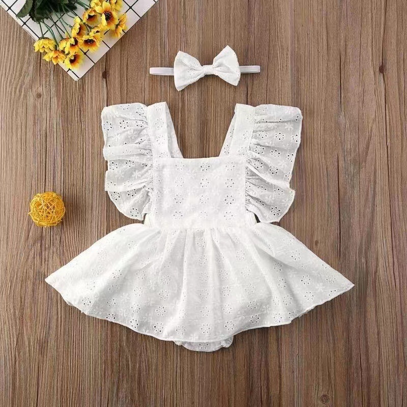 Girls' dress bag fart clothing baby solid color baby romper romper newborn clothes foreign style cross-border summer - Image 2