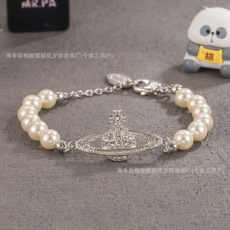 Classic Vivienne Westwood Saturn Pearl Necklace, High-End Version, Full Diamond Inlay, Swarovski Glass Pearl Chain, Women's Style, Nana's Style - Image 2