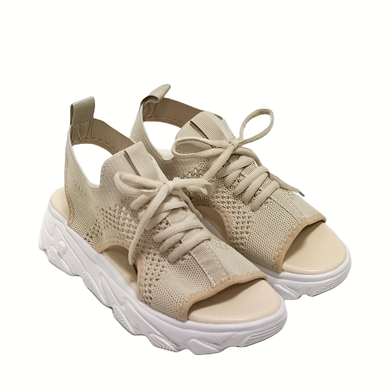 Large size sports sandals women's 2023 summer new thick bottom fly woven soft bottom casual flat hollow European and American beach sandals - Image 10