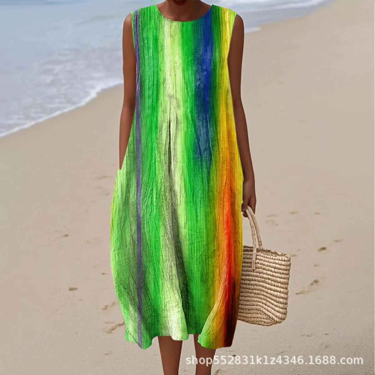 2025 European and American spring and summer new sleeveless casual printed temperament long dress slim small fresh casual dress - Image 8