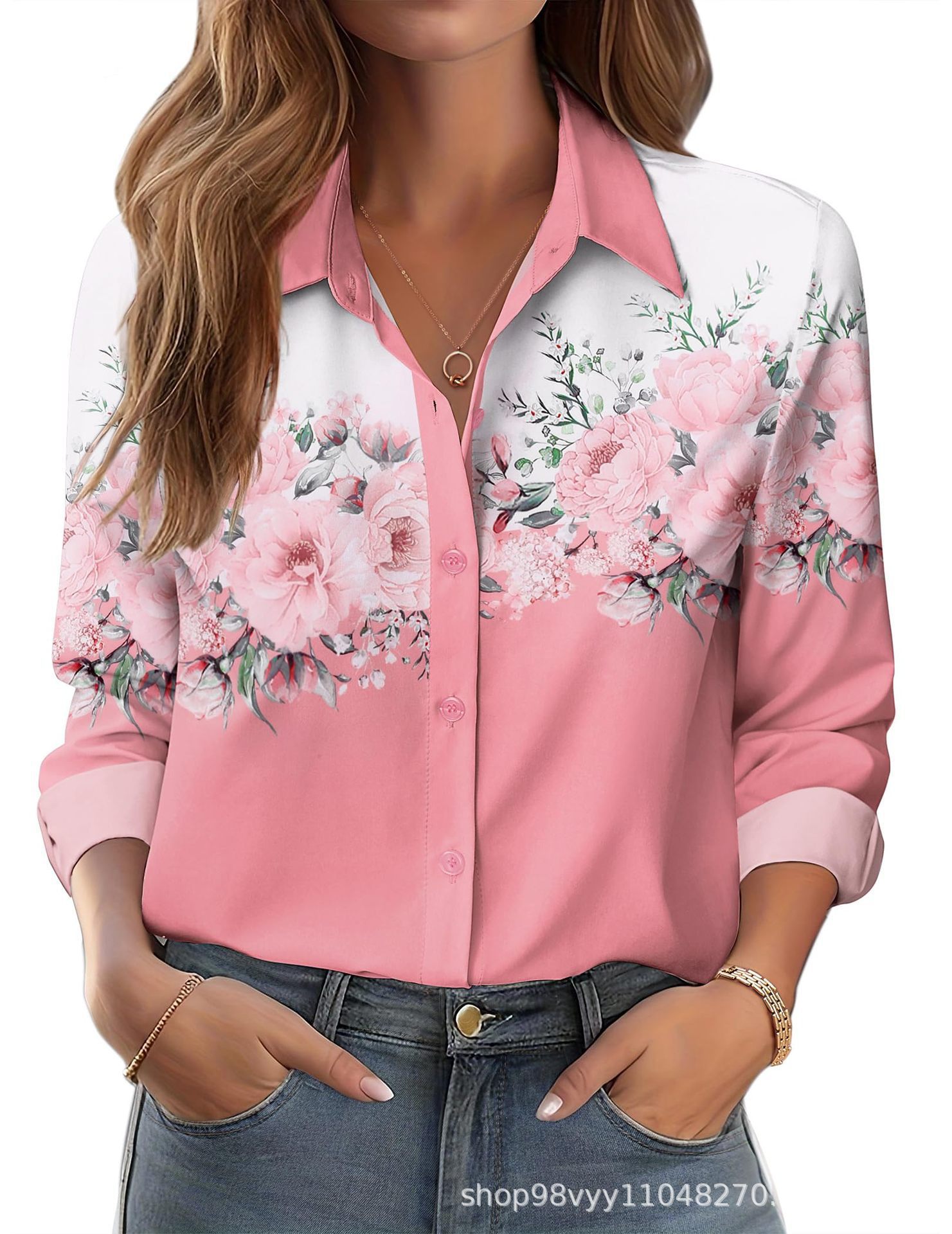 Women's 3D Printed Floral Loose-fitting Shirt, European and American Style, for Cross-border E-commerce AliExpress Independent Website - Image 16