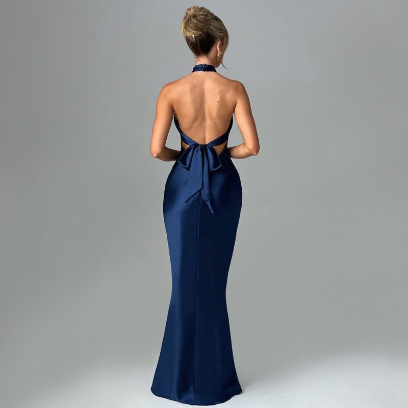 European and American dress 2025 summer new style fashion temperament backless strappy satin sleeveless slim dress skirt - Image 2
