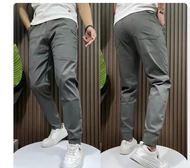 2022 Summer Ice Silk Spliced Six Pockets Embroidered High Elastic Men's Casual Pants Douyin Kuaishou Internet Celebrity Casual Pint Pants - Image 10