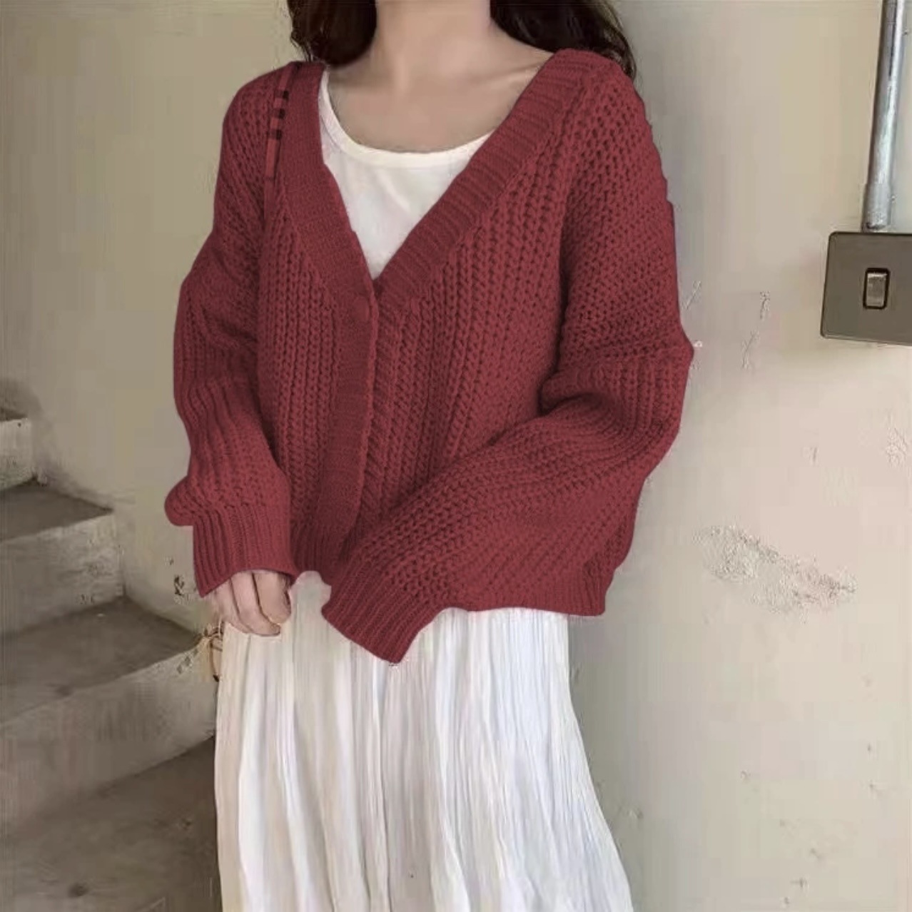 2026 New Sweet and Cute School Style Girls' Top, Loose Fit, Short Sleeve, Single Button Knit Cardigan - Image 6