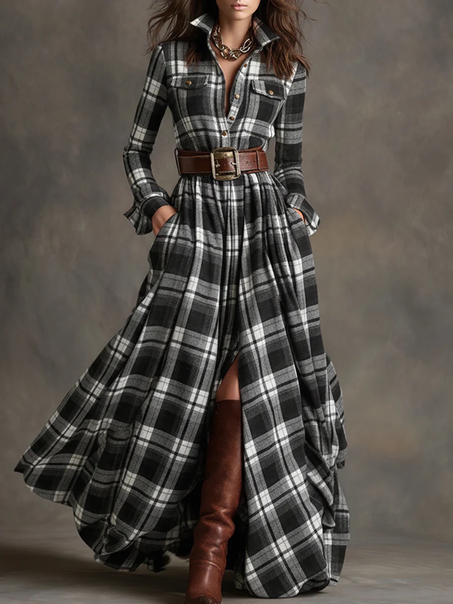 2025 European and American cross-border women's clothing, French retro plaid dress, new style from Amazon independent website. - Image 8