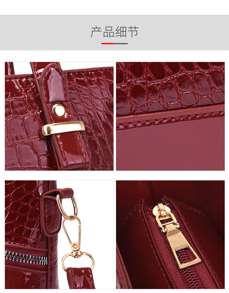 New women's bag 2023 fashion crocodile pattern mother-in-law three-piece handbag shoulder bag Messenger women's bag wholesale - Image 14