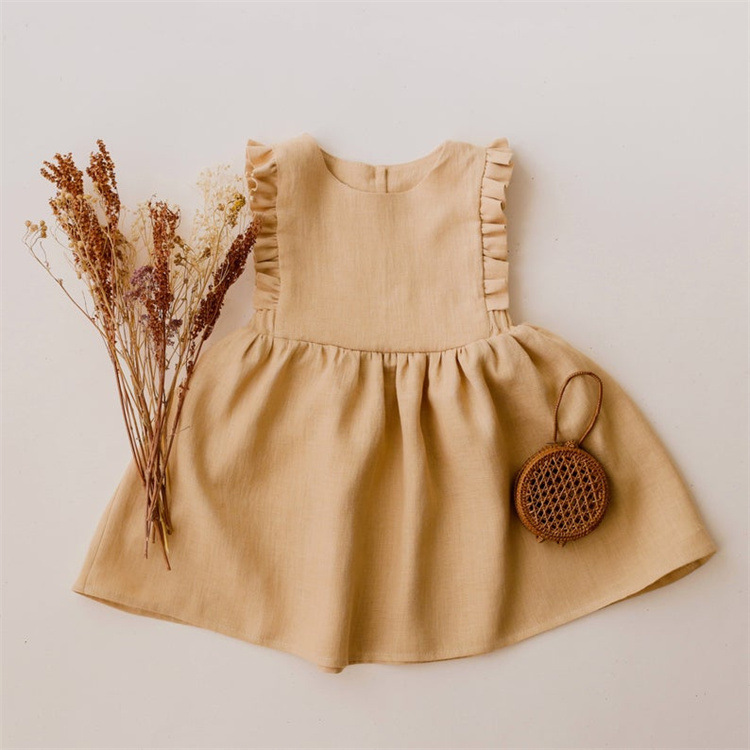 Girls summer dress cotton and linen sleeveless tank top ins popular solid color belly skirt baby clothes girls skirt - Image 2