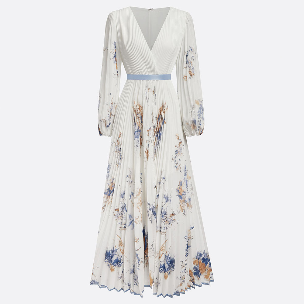 2025 European and American export women's clothing hot-selling long-sleeved printed short-sleeved resort dress, mid-length coat dress. - Image 2