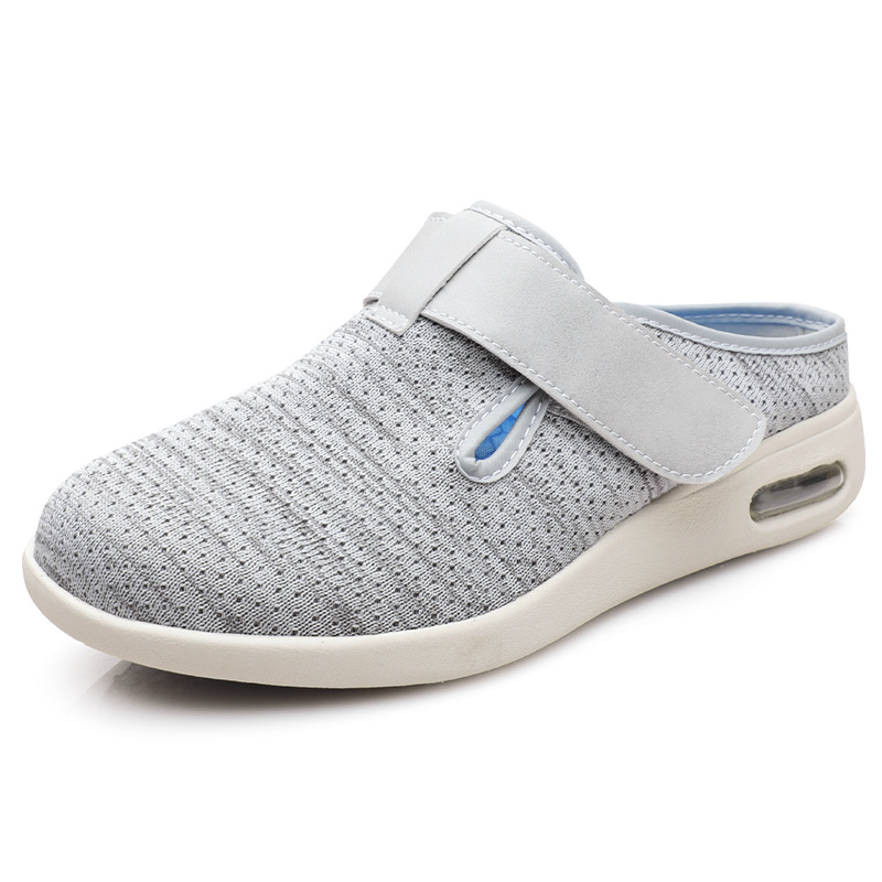 Summer walking shoes for the elderly with fattening and widening half-cup casual shoes for swollen feet and easy to take off shoes with anti-slip Velcro cross-border