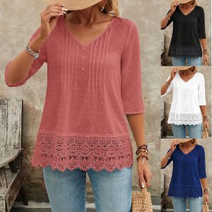 Women's Embroidered Cutout Lace Shirt