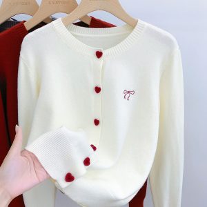 Korean style long-sleeved knitwear for women, autumn and winter, inner layer, sweater, cardigan, top