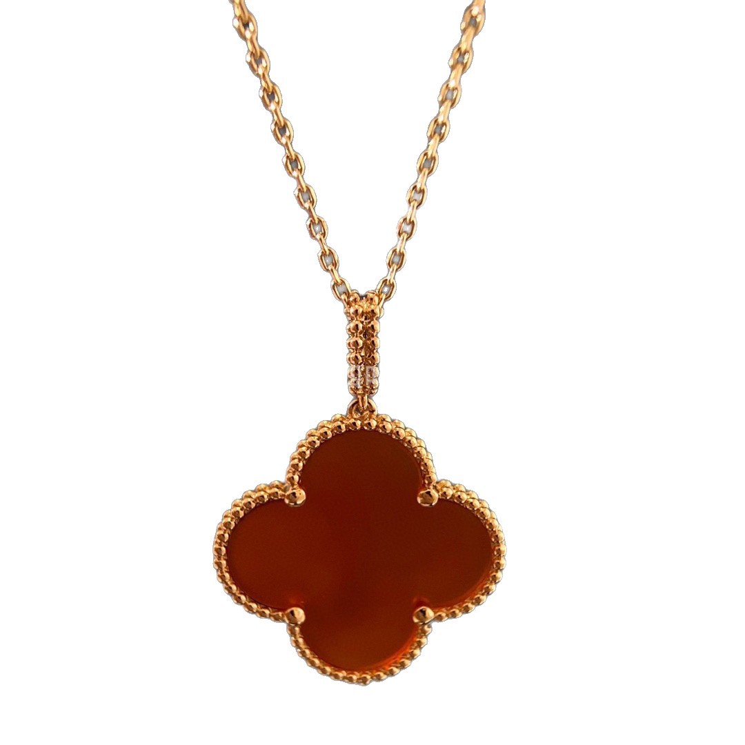 Vanke high-end four-leaf clover necklace for women, thickly plated with 18k rose gold and red agate, CNC engraving craftsmanship. - Image 5