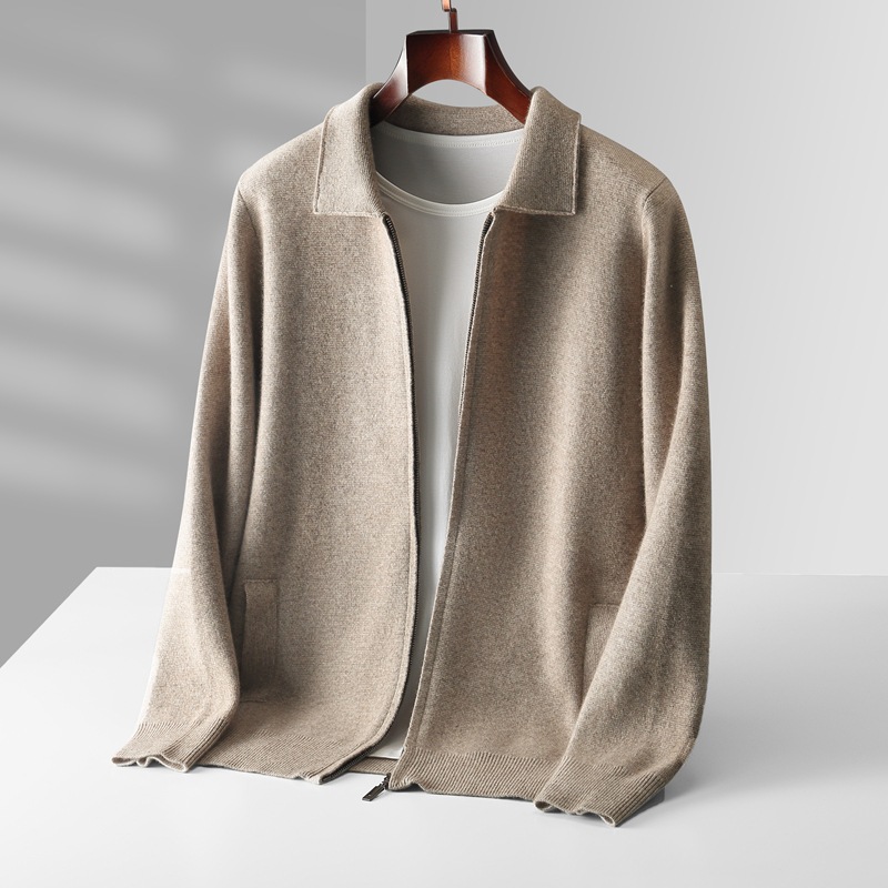 Autumn and winter new Australian wool cardigan men's loose outer wear lapel thickened large size knitted zipper cardigan wholesale - Image 11