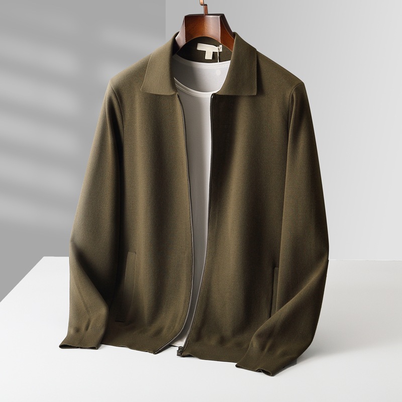 Autumn and winter new Australian wool cardigan men's loose outer wear lapel thickened large size knitted zipper cardigan wholesale - Image 8
