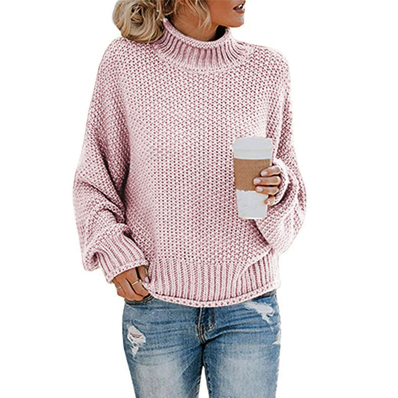Turtleneck sweater women autumn and winter Amazon knitted sweater loose solid color large size OL commuting cross-border women's clothing - Image 6