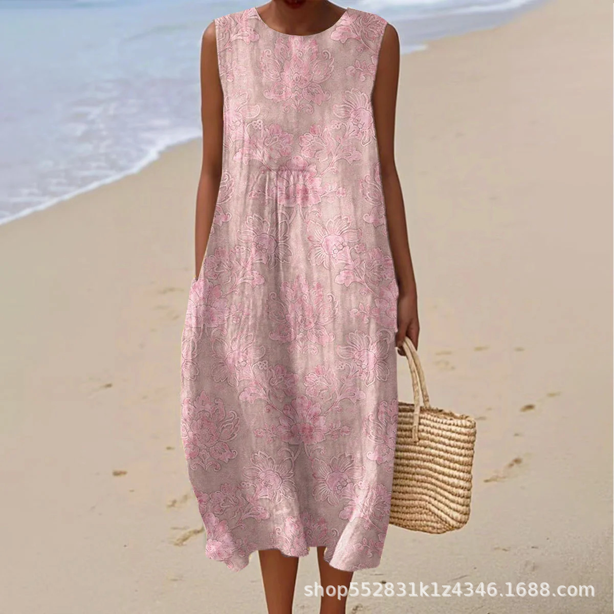 2025 European and American spring and summer new sleeveless casual printed temperament long dress slim small fresh casual dress - Image 2
