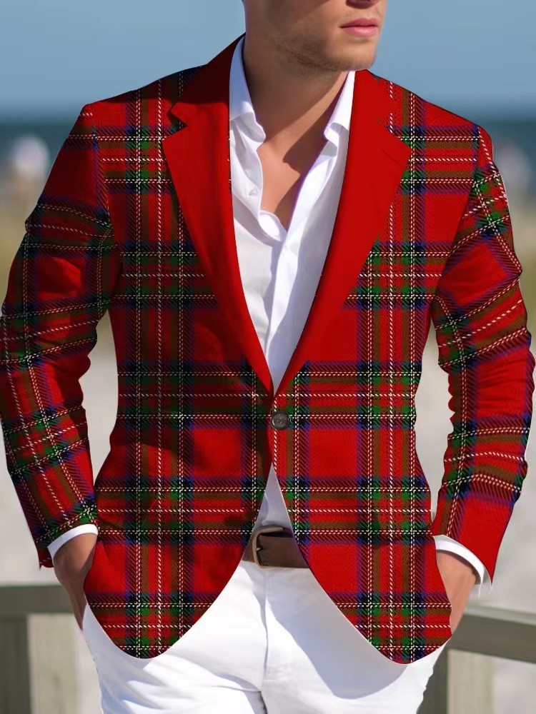 Cross-border foreign trade hot-selling spring and autumn new digital printing plaid men's casual suits and casual jackets - Image 10