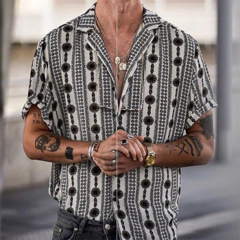 Cross-border foreign trade 2023 men's Hawaiian short-sleeved shirt men's lapel shirt holiday casual T-shirt - Image 19