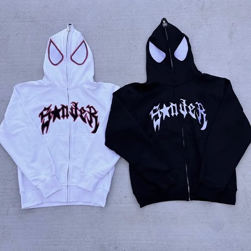 2023 European and American Dark Sweatshirts Men and Women Hoodies Goth Couples Harajuku Large Size Spider Print Zipper Sweatshirts - Image 6