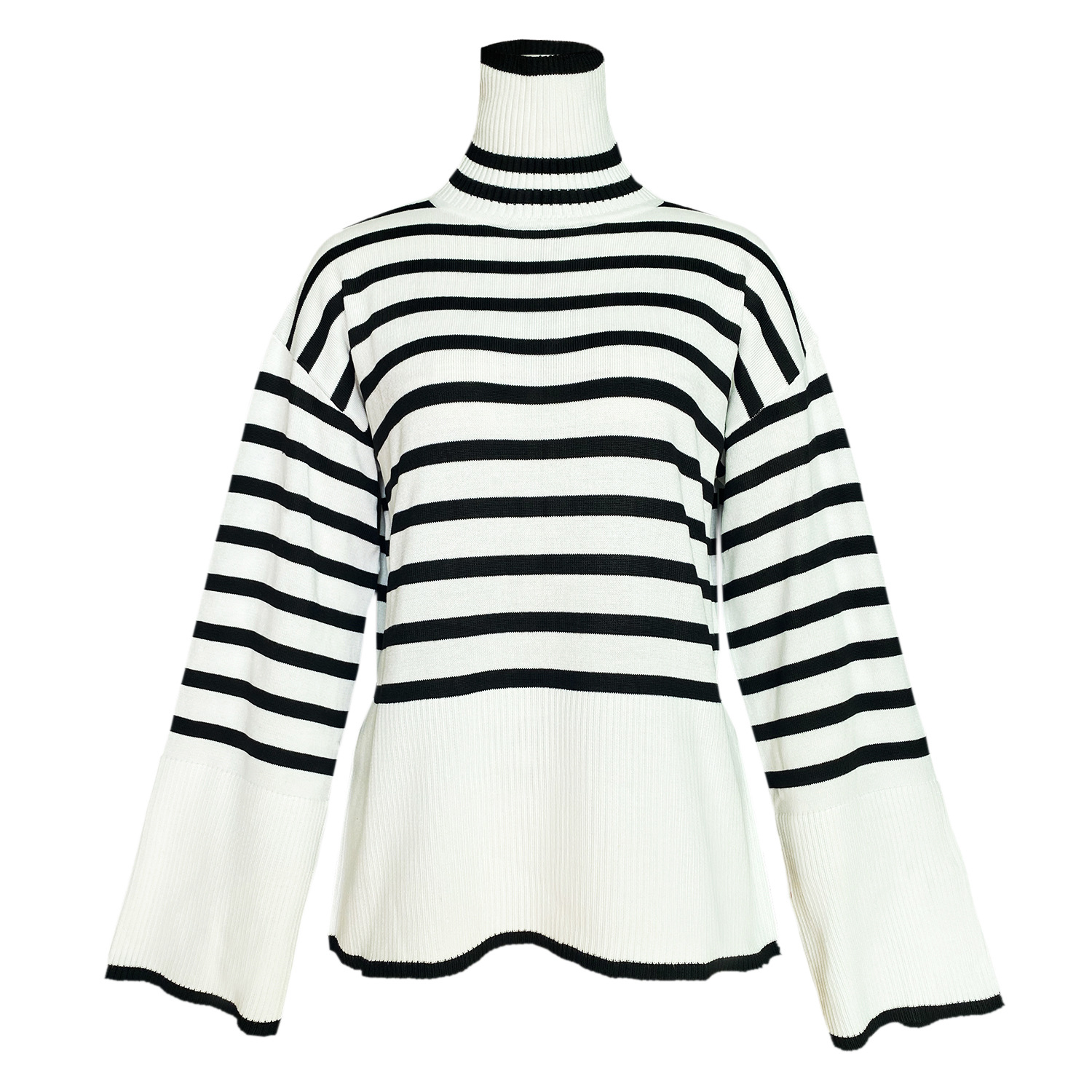 2021 cross-border autumn and winter new AliExpress Amazon popular women's high-neck knitted striped slit sweater top - Image 11