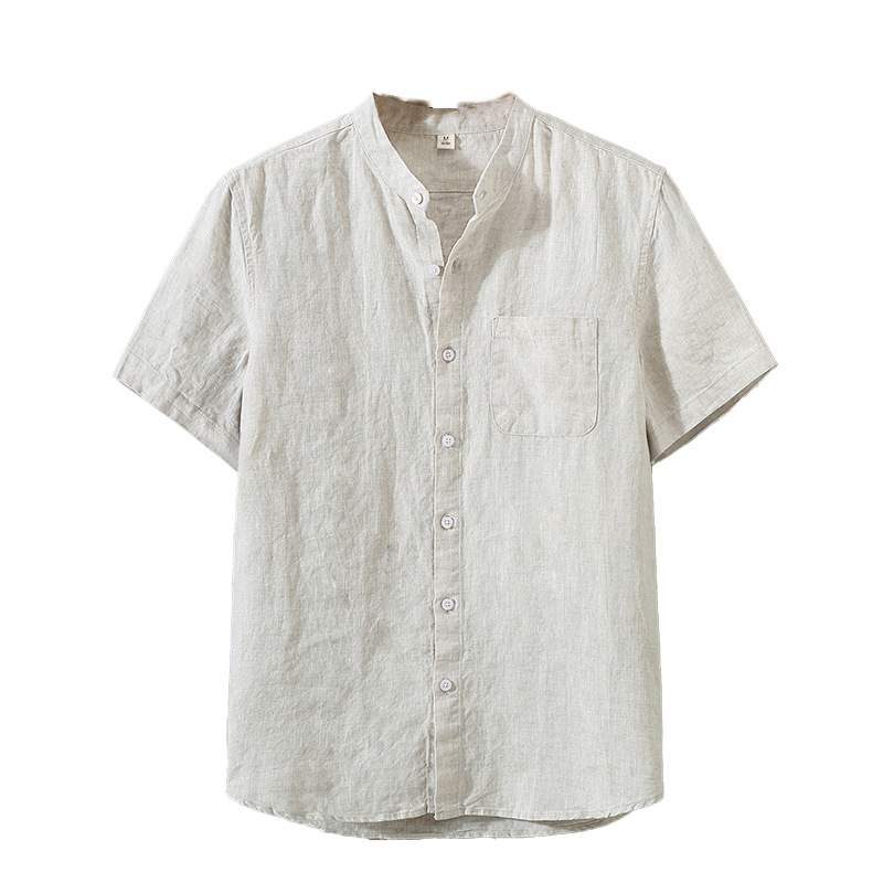 Summer linen short-sleeved shirt for middle-aged men's business casual pure linen pocket shirt loose cardigan half-sleeved linen clothing - Image 5