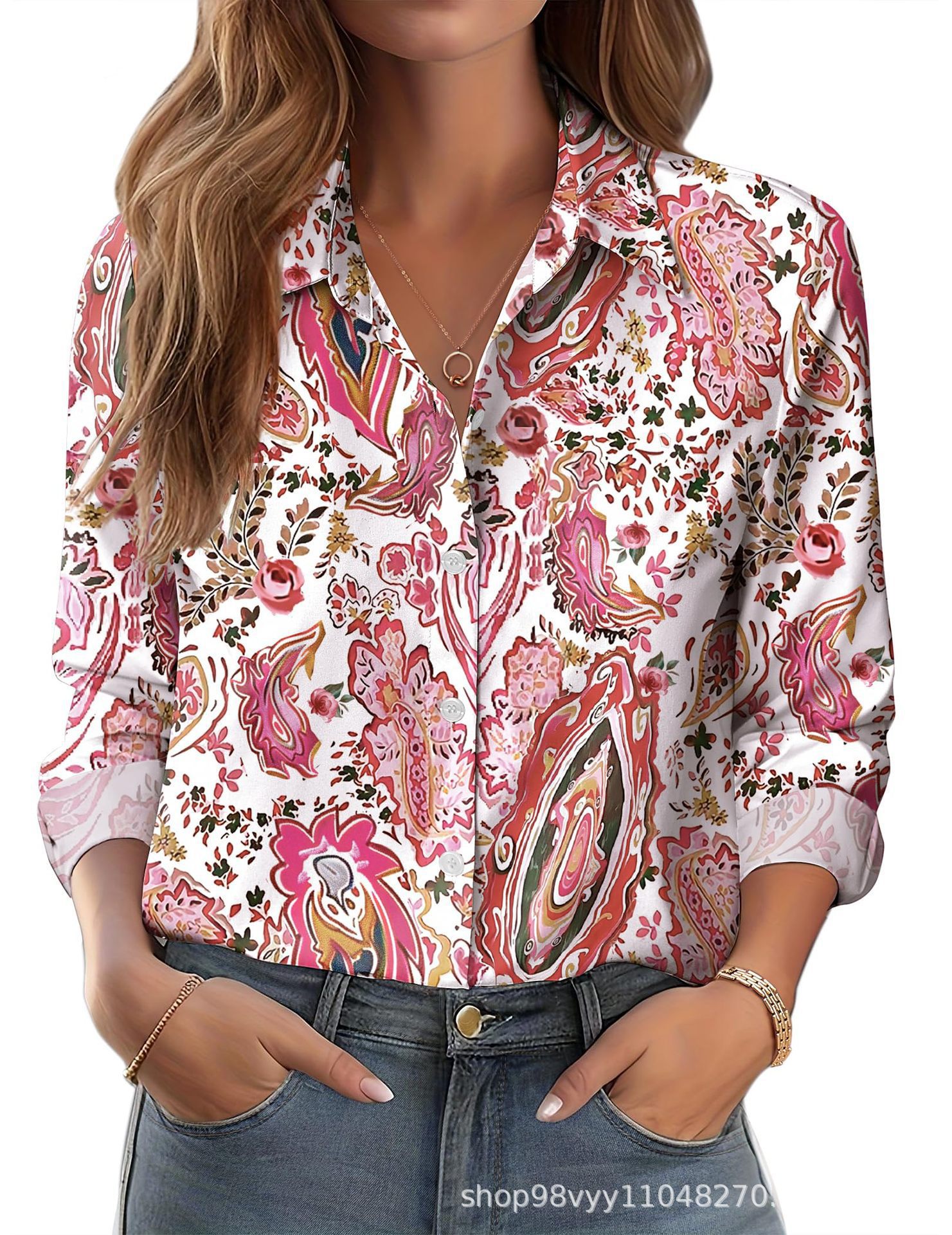 Women's 3D Printed Floral Loose-fitting Shirt, European and American Style, for Cross-border E-commerce AliExpress Independent Website - Image 31
