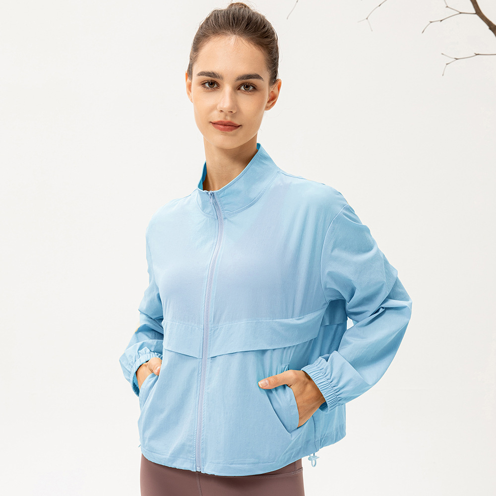 New outdoor sports windbreaker women's loose casual yoga wear zipper stand collar running fitness jacket 22617 - Image 9