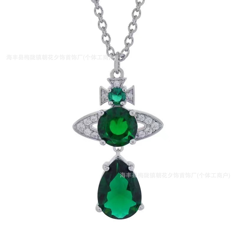 High-quality, thick gold-plated, Xijia Empress Dowager Saturn element mermaid tears multi-colored diamond teardrop long necklace for women. - Image 5