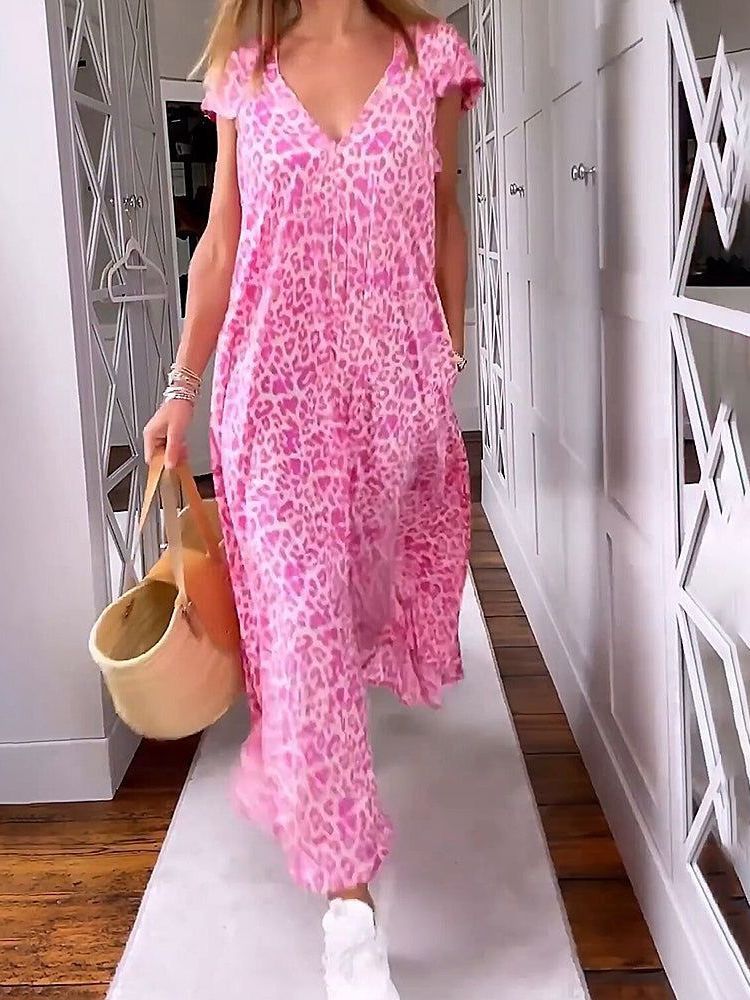 2023 cross-border European and American summer V-neck fashion dress Leopard print dress loose and slim - Image 10