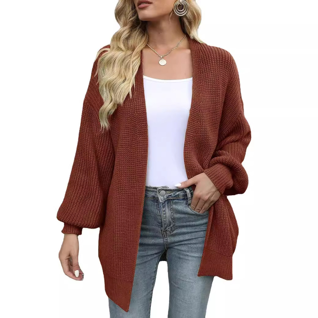 Amazon export women's lantern sleeve chunky knit cardigan 2026 autumn and winter new pocket knit sweater women's coat - Image 5