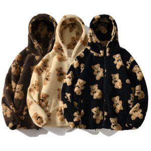 Women's Hooded Sweatshirt with Cartoon Bear Detail