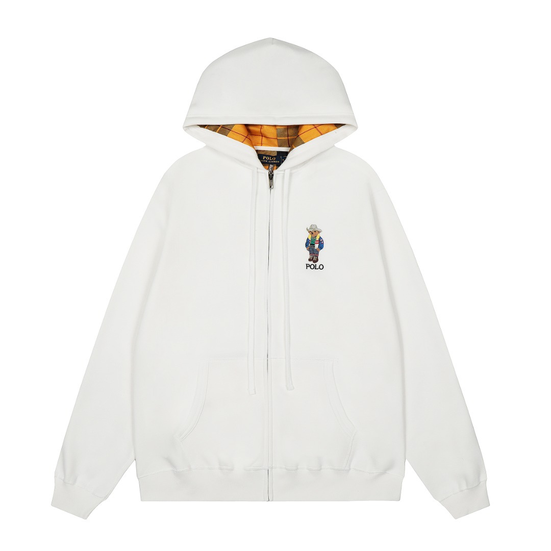 High-version QR code embroidered Ralph Bear full zip-up hooded unisex couple autumn/winter coat, loose fit. - Image 8