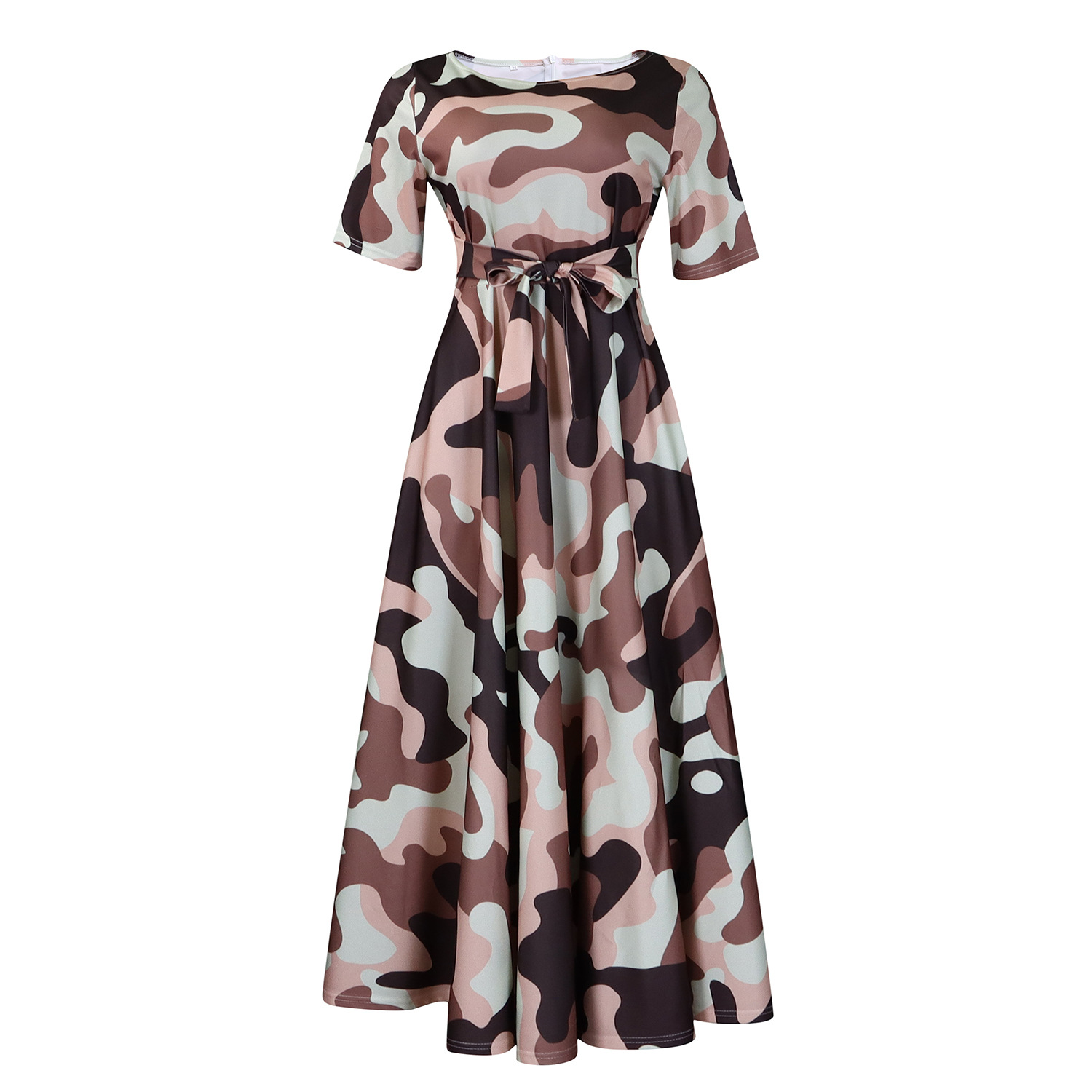 D3266 Cross-border Women's Clothing 2024 New Fashionable and Elegant Tie-waist Plus Size Short Sleeve Full Skirt Dress (Foreign Trade) - Image 16