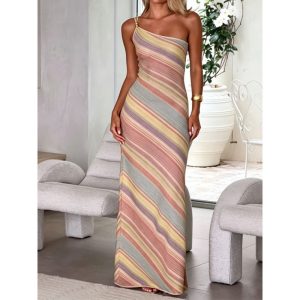 One-Shoulder Printed Stretch Dress