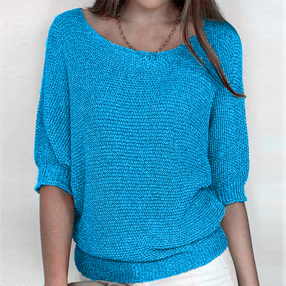 2026 New Russian AliExpress Wish Solid Color Crew Neck Knitted Top Women's Three-Quarter Sleeve Top Air Conditioning Shirt In Stock - Image 11