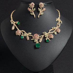 European and American style high-end temperament flower bridal necklace jewelry ethnic style personality full diamond zircon earrings two-piece set