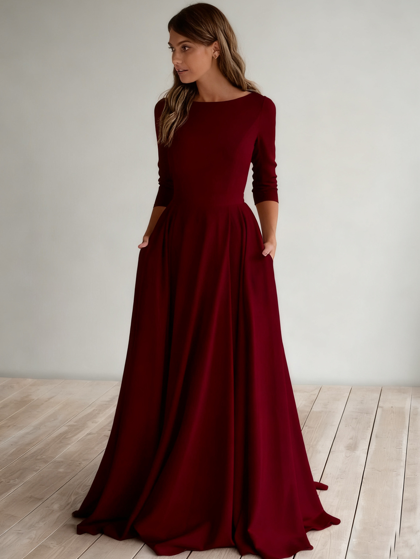 2025 New Simple Long-Sleeved Bridal Travel Photography Long Light Wedding Dress White Round Neck Long Dress Popular Multi-Color Dress - Image 11