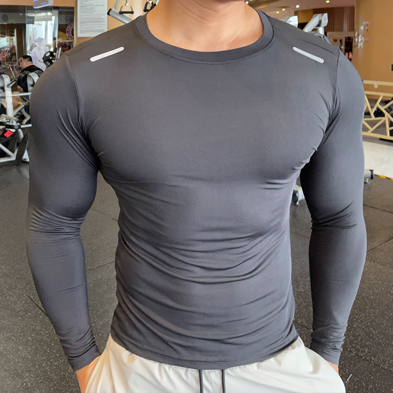 Quick-drying sports long-sleeved men's autumn and winter moisture-wicking high-elastic tights fashionable fitness clothes running training tops - Image 3