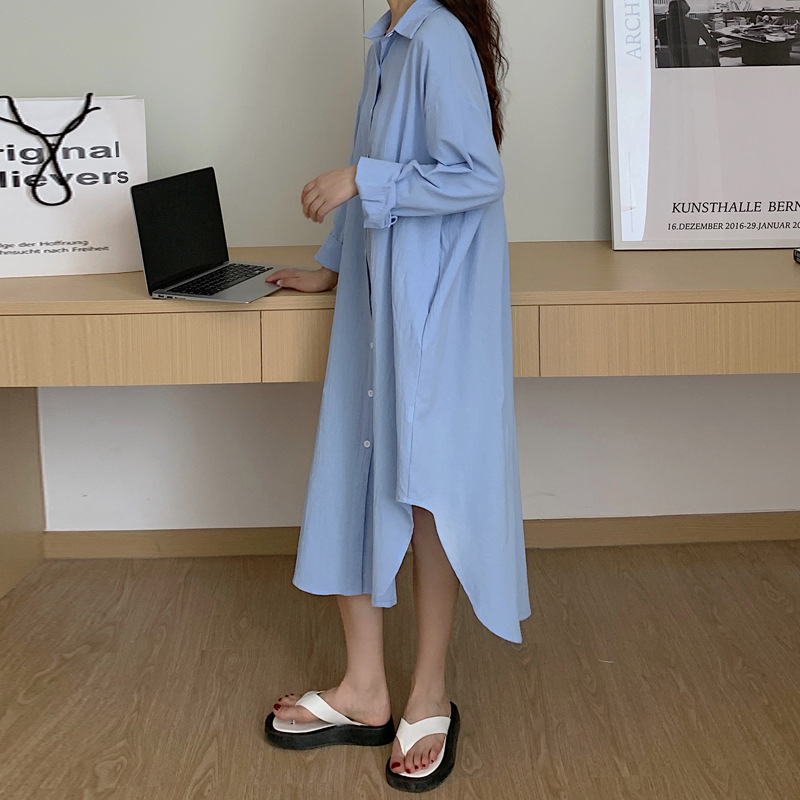 2025 Korean chic, relaxed style, simple basic comfortable long over-the-knee shirt, trench coat, jacket, shirt. - Image 10