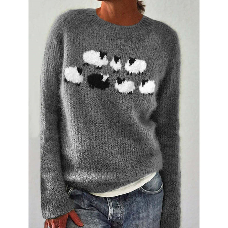 Amazon European and American new sweater women wish hot sale round neck color matching loose fashion pullover sweater - Image 22
