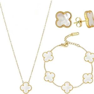 Summer new fashion personality hot selling stainless steel four-leaf clover set four-leaf clover bracelet necklace earrings factory batch