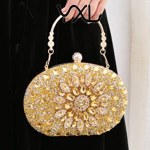 Cross-border hot-selling sunflower evening bag, fashionable banquet clutch bag, dress evening bag, diamond bag, European and American party bag