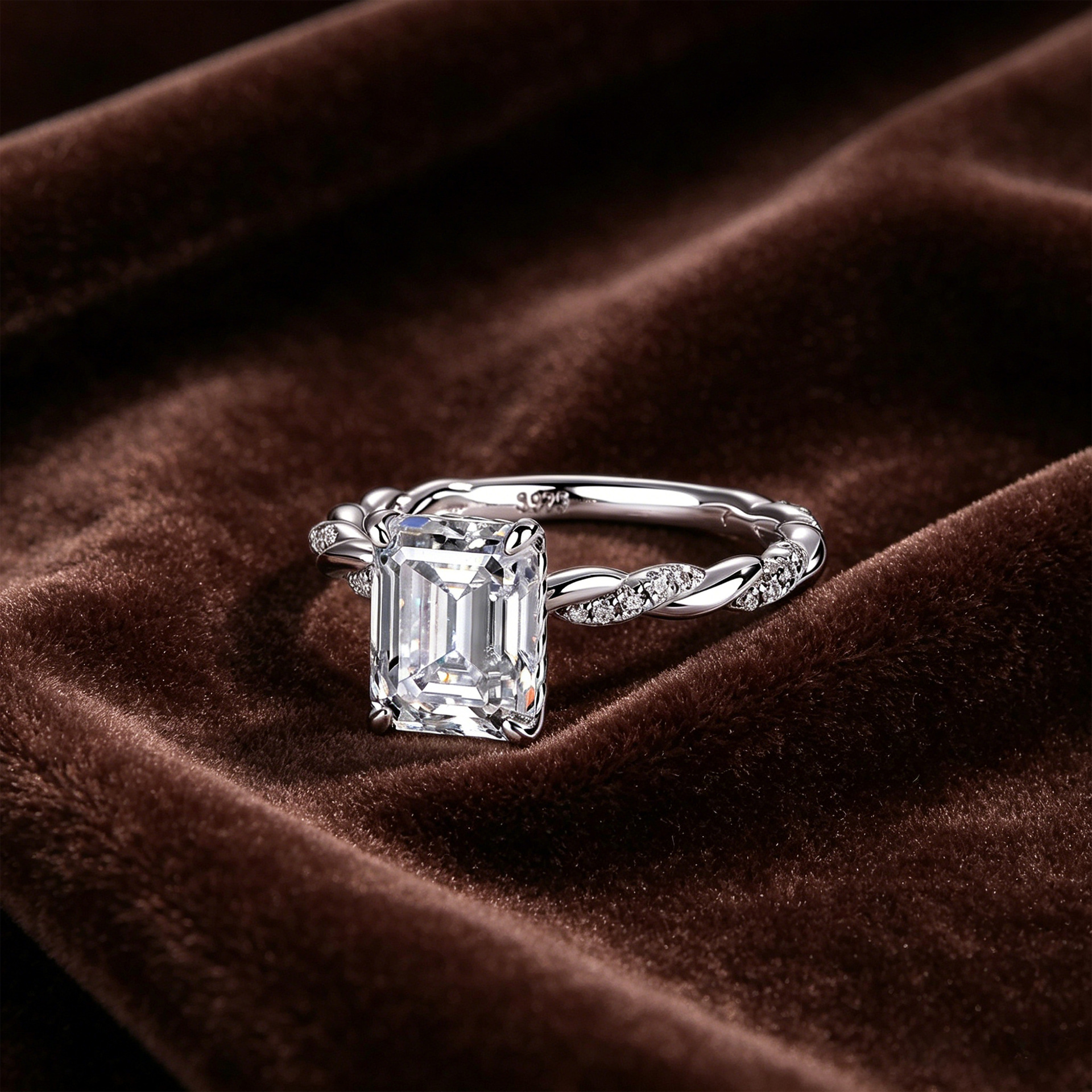 925 Sterling Silver Ring with 3 Carat Princess Chemozambique, a niche, high-end, understated luxury style, perfect for Instagram-worthy women. Available for cross-border purchase. - Image 4