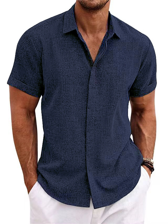 Men's linen short-sleeved T-shirt loose sweatshirt solid color short-sleeved cotton and linen shirt men's beach large size men's short-sleeved shirt - Image 8