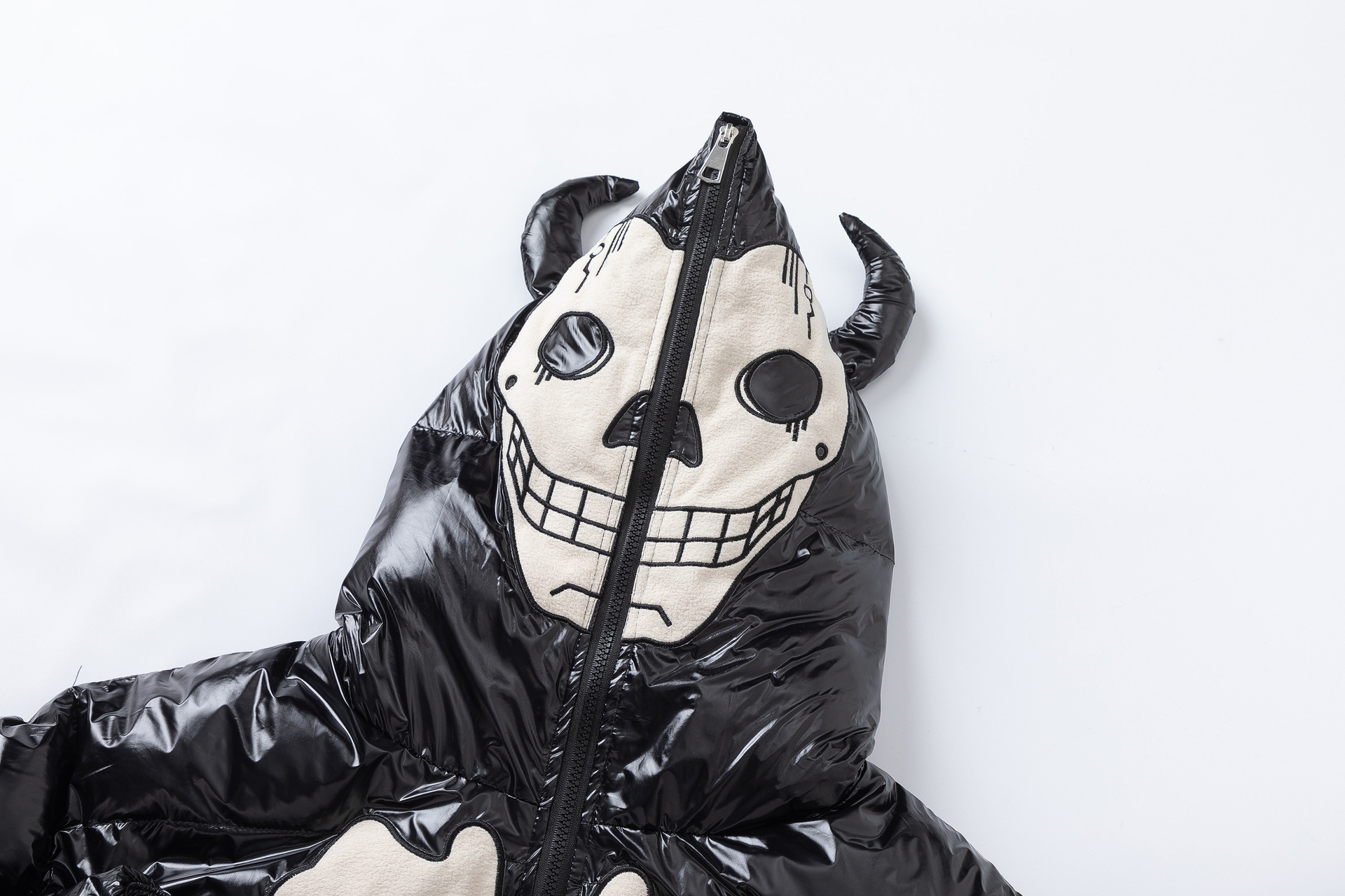 Zongchi Clothing Society trendy brand flocking embroidery skeleton hooded cotton coat men hip-hop loose couple puffer jacket - Image 3
