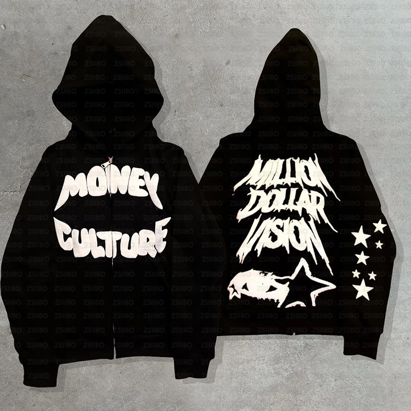 European and American street trend Y2K Gothic punk hip-hop fashion zipper hoodie - Image 7